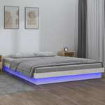 vidaXL LED posteljni okvir bel 140x190 cm trden les