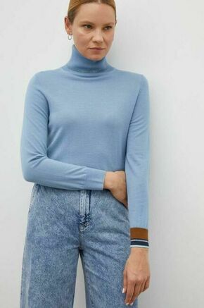 Volnen pulover PS Paul Smith ženski - modra. Pulover iz kolekcije PS Paul Smith. Model izdelan iz tanke pletenine. Zaradi svoje visoke termoregulacijske sposobnosti vam volna pomaga ohranjati toploto