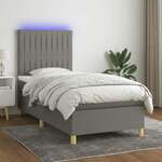 shumee Box spring postelja z vzmetnico LED temno siva 90x190 cm blago