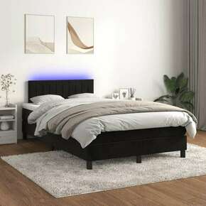 Shumee Box spring postelja z vzmetnico LED črna 120x200 cm žamet