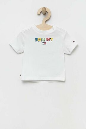 Kratka majica za dojenčka Tommy Hilfiger bela barva - bela. Kratka majica za dojenčka iz kolekcije Tommy Hilfiger. Model izdelan iz pletenine s potiskom. Izjemno udoben material.