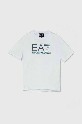 Otroška bombažna kratka majica EA7 Emporio Armani bela barva - bela. Otroške lahkotna kratka majica iz kolekcije EA7 Emporio Armani
