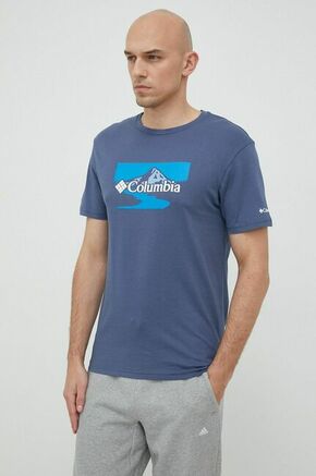 Bombažna kratka majica Columbia - modra. Kratka majica iz kolekcije Columbia. Model izdelan iz tanke
