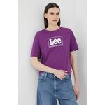 Bombažna kratka majica Lee vijolična barva - vijolična. Ohlapna kratka majica iz kolekcije Lee. Model izdelan iz tanke, elastične pletenine. Lahek material, namenjen za toplejše letne čase.