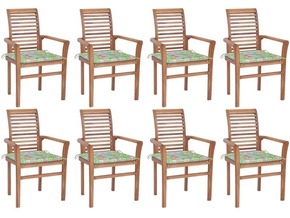 VIDAXL Jedilni stoli 8 kosov z blazinami z vzorcem listja tikovina