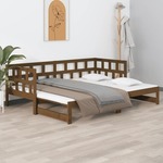 vidaXL Izvlečna dnevna postelja medeno rjava borovina 2x(90x190) cm