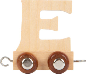 Abecedna črka E na lesenem vlaku
