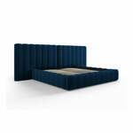 Temno modra oblazinjena zakonska postelja s prostorom za shranjevanje in letvenim dnom 180x200 cm Gina – Milo Casa