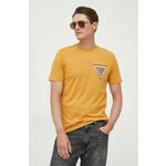 Kratka majica Guess moški, oranžna barva - oranžna. Kratka majica iz kolekcije Guess, izdelana iz tanke, rahlo elastične pletenine. Model iz izjemno udobne tkanine z visoko vsebnostjo bombaža.