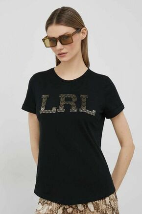 Bombažna kratka majica Lauren Ralph Lauren črna barva - črna. Kratka majica iz kolekcije Lauren Ralph Lauren. Model izdelan iz tanke