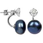 JwL Luxury Pearls Srebrni dvojni uhani s pravim modrim biserom in kristalom JL0225 srebro 925/1000