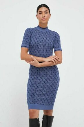 Obleka Guess - modra. Obleka iz kolekcije Guess. Model izdelan iz vzorčaste pletenine. Zelo elastičen material zagotavlja popolno svobodo gibanja.