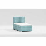Svetlo modra oblazinjena postelja s prostorom za shranjevanje z letvenim dnom 100x200 cm Bunny – Ropez