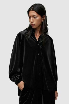 Velur srajca AllSaints Oana črna barva - črna. Srajca iz kolekcije AllSaints. Model izdelan iz enobarvnega materiala.