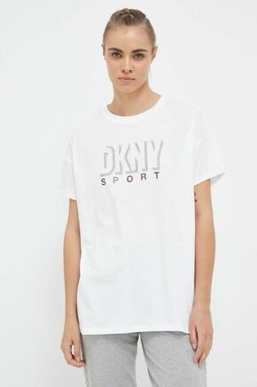 Bombažna kratka majica Dkny bela barva - bela. Ohlapna kratka majica iz kolekcije Dkny