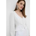 Bluza s primesjo lana Guess FEDERICA bela barva, W4GH88 WG7B0 - bela. Bluza iz kolekcije Guess izdelana iz enobarvne tkanine. Model iz izjemno udobne tkanine z visoko vsebnostjo liocela.