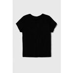Otroška bombažna kratka majica United Colors of Benetton črna barva - črna. Otroške lahkotna kratka majica iz kolekcije United Colors of Benetton. Model izdelan iz elastične pletenine. Zračen, tanek material.
