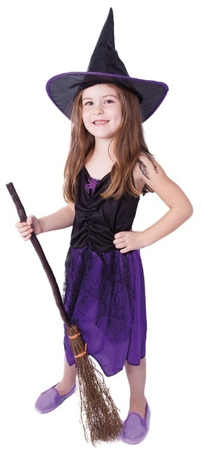 Otroški kostum čarovnica vijolična s klobukom (M)