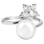 JwL Luxury Pearls Srebrni prstan s pravim biserom in prozornimi kristali JL0322 srebro 925/1000