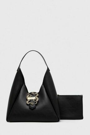 Torbica Just Cavalli črna barva - črna. Srednje velika torbica iz kolekcije Just Cavalli. Model brez zapenjanja