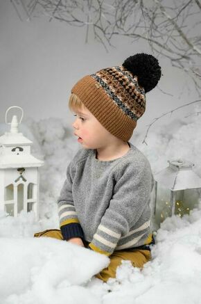 Otroška volnena kapa Jamiks rjava barva - rjava. Otroški kapa iz kolekcije Jamiks. Model izdelan iz vzorčaste pletenine.