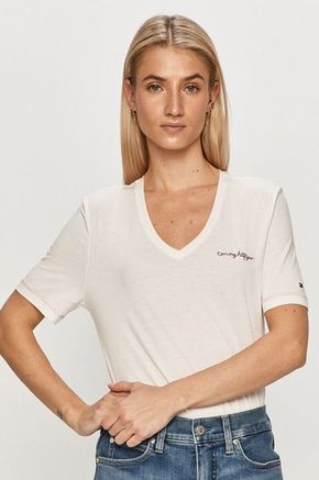Tommy Hilfiger t-shirt - bela. T-shirt iz kolekcije Tommy Hilfiger. Model izdelan iz enobarvne pletenine.
