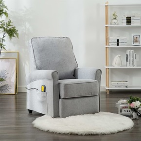 VidaXL Električni masažni fotelj svetlo sivo blago