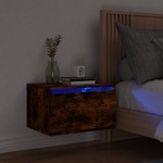 vidaXL Nočna stenska omarica z LED lučkami dimljen hrast