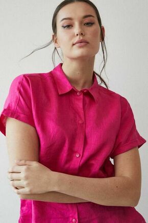Lanena srajca Medicine roza barva - roza. Srajca iz kolekcije Medicine. Model izdelan iz enobarvne tkanine.