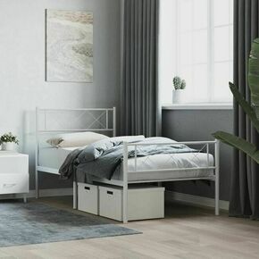 Shumee Kovinski posteljni okvir z vzglavjem in vznožjem bel 75x190 cm