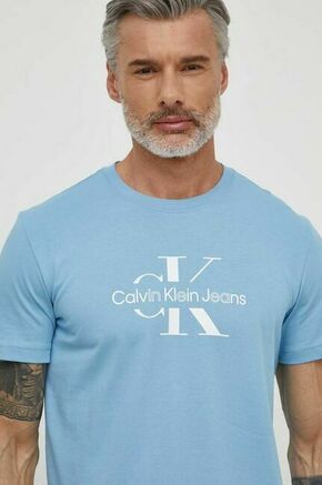 Bombažna kratka majica Calvin Klein Jeans moški - modra. Kratka majica iz kolekcije Calvin Klein Jeans