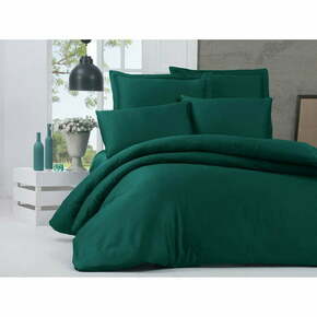 Temno zelena podaljšana posteljnina iz bombažnega satena za zakonsko posteljo z rjuho in pregrinjalom 240x260 cm Alisa - Mijolnir
