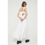 Obleka Abercrombie &amp; Fitch bela barva - bela. Lahkotna obleka iz kolekcije Abercrombie &amp; Fitch. Model izdelan iz enobarvne tkanine. Model iz izjemno udobne tkanine z visoko vsebnostjo bombaža.