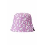 Dvostranski otroški klobuk Reima Moomin Svalka roza barva - roza. Otroški klobuk iz kolekcije Reima. Model z ozkim robom, izdelan iz vzorčastega materiala. Model ima zaščito pred soncem UPF 50+.