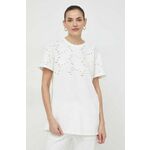Kratka majica Twinset ženski, bela barva - bela. Kratka majica iz kolekcije Twinset, izdelana iz elastične pletenine. Model iz zračne tkanine z visoko vsebnostjo bombaža.