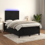 Greatstore Box spring postelja z vzmetnico LED črna 120x200 cm žamet