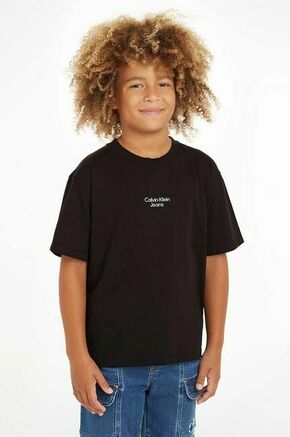 Otroška bombažna kratka majica Calvin Klein Jeans črna barva - črna. Otroške kratka majica iz kolekcije Calvin Klein Jeans. Model izdelan iz tanke
