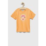 Otroška kratka majica Columbia Mirror Creek Short Sleeve Graphic Shirt oranžna barva - oranžna. Otroška lahkotna kratka majica iz kolekcije Columbia. Model izdelan iz udobne pletenine. Zaradi vsebnosti poliestra je tkanina bolj odporna na gubanje.