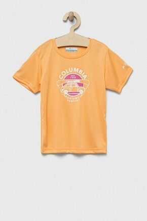 Otroška kratka majica Columbia Mirror Creek Short Sleeve Graphic Shirt oranžna barva - oranžna. Otroška lahkotna kratka majica iz kolekcije Columbia. Model izdelan iz udobne pletenine. Zaradi vsebnosti poliestra je tkanina bolj odporna na gubanje.