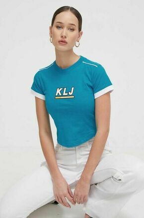 Bombažna kratka majica Karl Lagerfeld Jeans ženski - modra. Kratka majica iz kolekcije Karl Lagerfeld Jeans