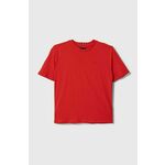 Otroška bombažna kratka majica Tommy Hilfiger rdeča barva - rdeča. Otroške kratka majica iz kolekcije Tommy Hilfiger, izdelana iz tanke, elastične pletenine. Model iz izjemno udobne bombažne tkanine.