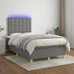 Greatstore Box spring postelja z vzmetnico LED temno siva 120x200 cm blago