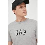 Bombažna kratka majica GAP siva barva - siva. Kratka majica iz kolekcije GAP. Model izdelan iz pletenine z nalepko. Izjemno udoben material, izdelan iz naravnih vlaken.