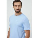 Bombažna kratka majica Tommy Hilfiger - modra. Kratka majica iz kolekcije Tommy Hilfiger, izdelana iz tanke, elastične pletenine. Model iz izjemno udobne, zračne tkanine.