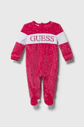 Pajac za dojenčka Guess - roza. Pajac za dojenčka iz kolekcije Guess. Model izdelan iz vzorčaste pletenine.