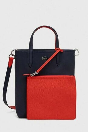 Dvostranska torba Lacoste bež barva - mornarsko modra. Velika torbica iz kolekcije Lacoste. Model brez zapenjanja