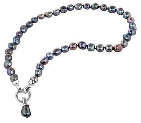JwL Luxury Pearls Ogrlica iz pravih kovinsko modrih biserov JL0561