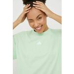 Bombažna kratka majica adidas ženski, zelena barva - zelena. Kratka majica iz kolekcije adidas, izdelana iz tanke, elastične pletenine. Model iz zračne bombažne tkanine.