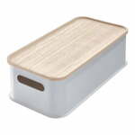 Siva škatla za shranjevanje s pokrovom iz pavlovnije iDesign Eco Handled, 21,3 x 43 cm