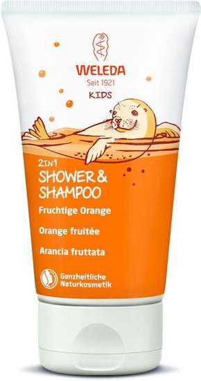 Weleda Kids Happy Orange 2in1 krema za prhanje in šampon 2v1 z vonjem pomaranče 150 ml za otroke
